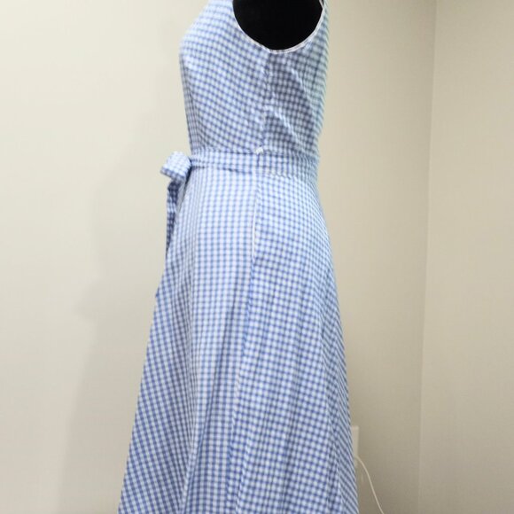 CHETTA B BLUE WHITE GINGHAM FIT & FLARE SHIRT DRESS WITH BELT & COLLAR SIZE 10 - Picture 3 of 9